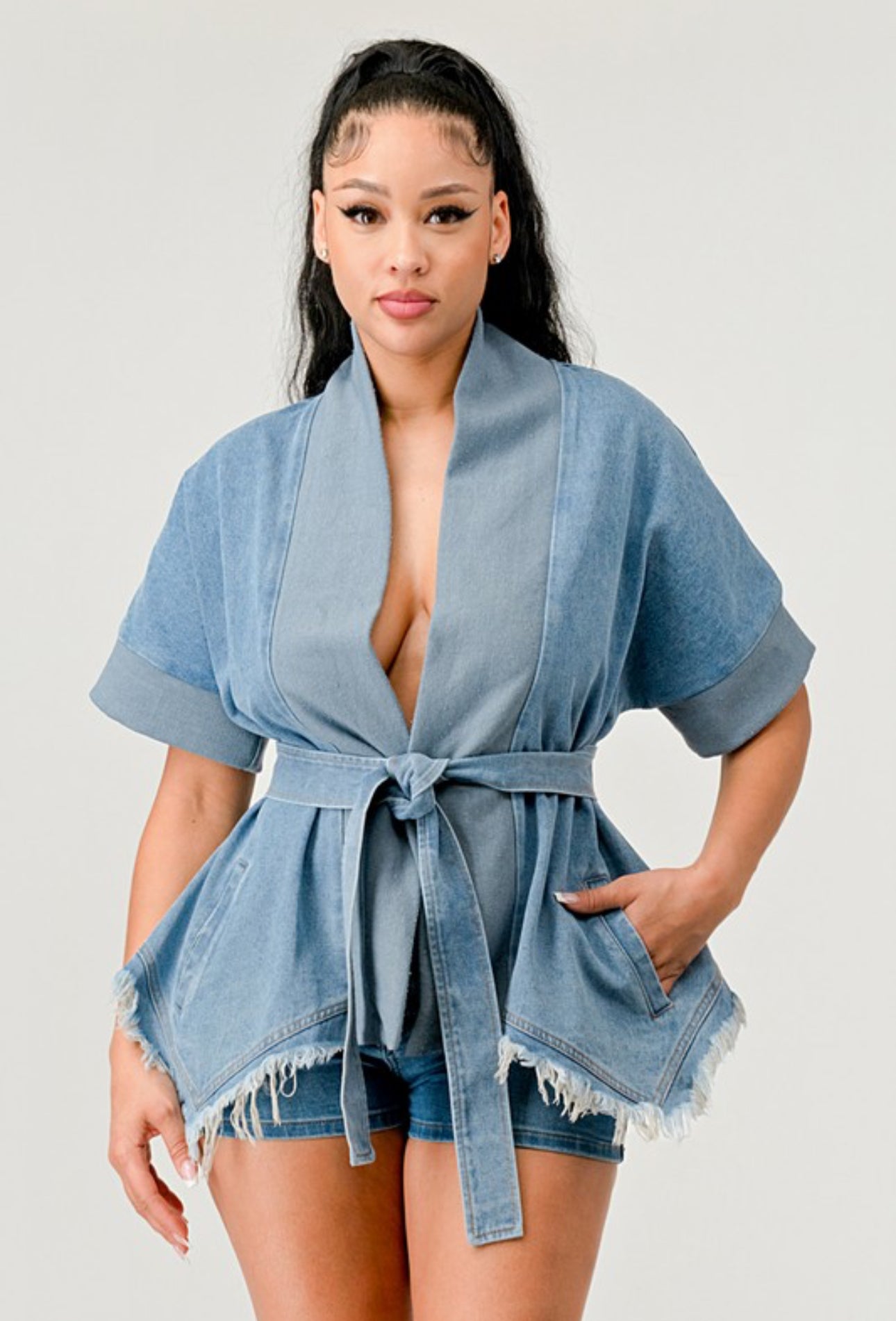 Draped in Denim Wrap Jacket